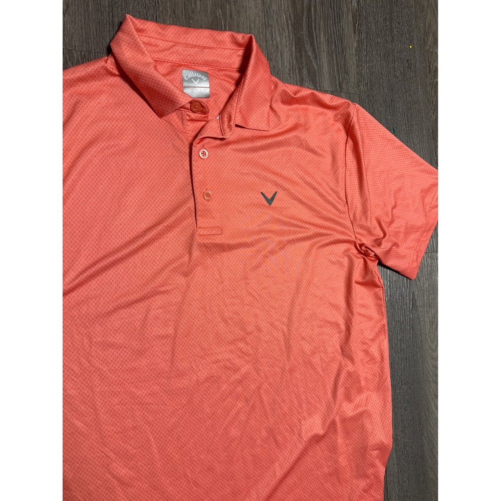 Callaway Mens Salmon Pink Micro Print Short Sleeve Golf Polo Shirt Size M